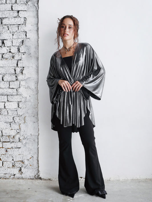 Dark Silver Cape Dress